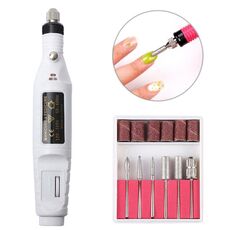 1 Set Power Professional Electric Manicure Machine Pen Pedicure Nail Lima Nail Tools 6 bit Drill Nail Drill Machine (EU White)