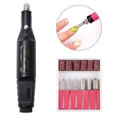 1 Set Power Professional Electric Manicure Machine Pen Pedicure Nail Lima Nail Tools 6 bit Drill Nail Drill Machine (EU Black)