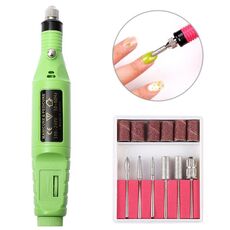 1 Set Power Professional Electric Manicure Machine Pen Pedicure Nail Lima Nail Tools 6 bit Drill Nail Drill Machine (EU Green)