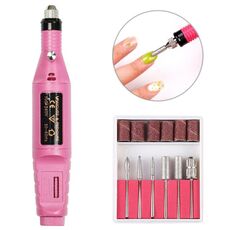 1 Set Power Professional Electric Manicure Machine Pen Pedicure Nail Lima Strumenti per unghie 6 bit Drill Nail Drill Machine (EU Pink)