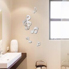3d note musicali acrilici specchi wall sticker home decor soggiorno decorazione della parete arte fai da te adesivi murali (argento)