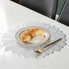 Tovaglietta per tavolo da pranzo in PVC a forma di girasole, per la casa, stile europeo, utensili da cucina, stoviglie, sottobicchiere, caffè, tè, tovaglietta (argento)