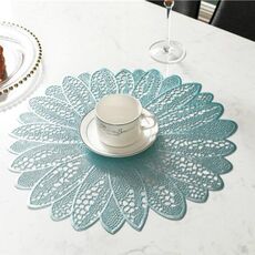 Tovaglietta per tavolo da pranzo in PVC a forma di girasole per la casa, stile europeo, utensili da cucina, stoviglie, sottobicchiere, caffè, tè, tovaglietta (blu)