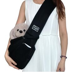 Borsa a tracolla messenger in cotone per animali domestici, colore: nero