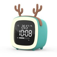 Cartoon Deer Shape Bambini Snooze Sveglia LED per studenti ricaricabile USB multifunzionale (blu)