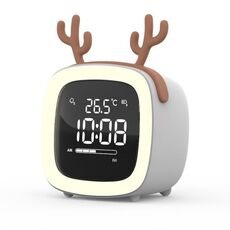Cartoon Deer Shape Bambini Snooze Sveglia LED per studenti ricaricabile USB multifunzionale (grigio)