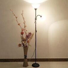 Doppia testa LED Protezione occhi Madre e figlio Lampada da terra Soggiorno Camera da letto Comodino Lampada da tavolo verticale Spina CN, Potenza: 5 + 9 w (Nero)