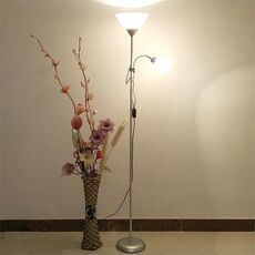 Doppia testa LED Protezione occhi Lampada da terra madre e figlio Soggiorno Camera da letto Lampada da tavolo verticale da comodino Spina CN, Potenza: 5 + 9 w (Argento)