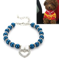 5 pezzi Articoli per animali domestici Collana di perle Collari per animali Accessori per cani e gatti, taglia: M (blu scuro)