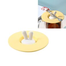 Coperchio sigillante per tazza in silicone a forma di orecchie da coniglio per uso alimentare, coperchio sigillante per cartoni animati, coperchio antipolvere a prova di perdite (giallo)