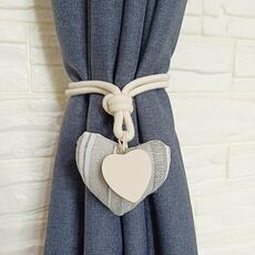 A005 Fibbia per tende con nappa perforata in cotone e lino con benda magnetica (strisce grigie)