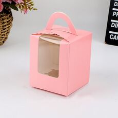 30 PCS trasparente finestra 1 pezzo di cartone portatile Cup Cake Box Mousse Pasticceria Rosa