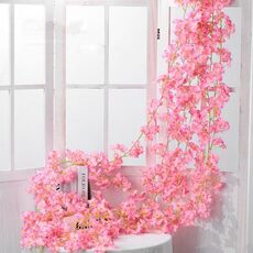 2 Pz Simulazione Sakura Rattan Plastica Plastica Decorativa Fiore Vite, Colore: 135 fiori Pink profondo