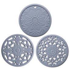 3 in 1 set di isolamento del calore del silicone del flower 1 in 1 set di ciotola del vaso del vaso (grigio)