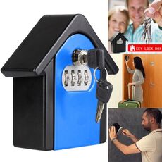 Cassetta di sicurezza per armadietto a muro con password a forma di capanna, con 1 chiave (blu)
