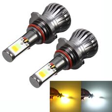 2 PCS 9006 HB4 6W 400LM Car LED Chip COB a tre lati Sostituzione della lampada fendinebbia, (luce bianca + luce gialla)