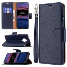 Per Nokia G20 Litchi Texture Color Pure Color Horizontal Pelle Custodia in pelle con supporto e carte Slot & Portafoglio e cordino (blu scuro)