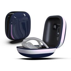 Custodia protettiva per auricolari wireless in silicone + PC con superficie a specchio per Beats Powerbeats Pro (blu scuro + bianco)