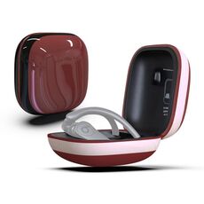 Custodia protettiva per auricolari wireless in silicone + PC con superficie a specchio per Beats Powerbeats Pro (rosso scuro + bianco)
