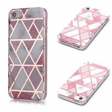 Per iPhone 5 e 5s e SE Custodia protettiva in TPU con motivo in marmo placcato (rosa)