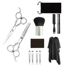 Kit di forbici da taglio piatte per parrucchiere, forbici per diradamento, 12 pezzi, professionali, per capelli (oro argento)