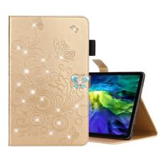 Per iPad Pro 11 (2020) Diamond Encrusted Butterflies Pattern Growding Case in pelle flip in pelle orizzontale con supporto e slot per schede (oro)