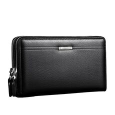 Leinasen A80 Multi-card uomo borsa a mano doppia zip grande capacità portafoglio (nero)