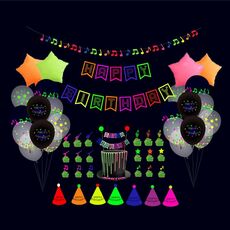 54 in 1 decorazioni fluorescenti per partito fluorescenti lettere fluorescenti compleanno tiro bandiera cake insert palloncino set