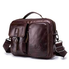 Bull Capitano 036 Uomo Borsa a tracolla in pelle Retrò Borsa a tracolla di vacchetta da bovina da first-strato (Brown)