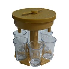 6 tazze di vino Distributore di vino Distribuzione automatica Verser con gioco giradischi, Stile: Brown rotondo con tazza trasparente