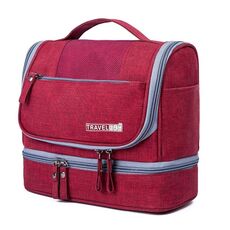 Sacchetto di stoccaggio di trucco di viaggio RH523 grande capacità impermeabile anti-mucchio secco e pacchetto di separazione a secco portatile gancio portatile sacchetto di lavaggio (rosso vino)