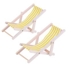 2 Pz 1:12 Beach Lounge Sedia Sedia Simulazione Modello Spiaggia da esterno Scena da spiaggia Le sparatorie possono essere piegate (gialle)