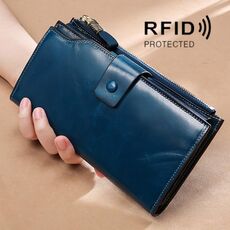 TP-192 First Layer of Bowhide Type Long Tipo Olio in pelle Ladies Ladies Clutch Retro Portafoglio RFID Anti-Theft Showies Portafoglio da donna (Royal Blue)