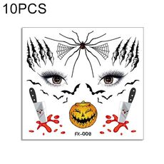 10 PZ Adesivi per il trasferimento dell'acqua Bambini Cartoon Cartoon Halloween Adesivi per tatuaggi divertenti Decorazione horror Adesivi volti (FK-008)
