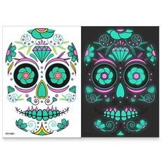 Adesivo per il viso con adesivi per tatuaggi divertenti luminosi bicolore di Halloween (FCY-001)