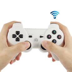 Controller wireless Double Shock III, Manette Sans Fil Double Shock III per Sony PS3, con azione di vibrazione (con logo) (bianco)