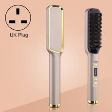 ZF-888 60W Dual-Purpose Splint Electric Curling Comb For Straight Hair And Curly Hair UK Plug(Champagne)