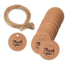 5 borse 100 pz / borsa Tag regalo di carta kraft con corda di canapa 20m (L-02)