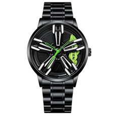 Orologio da uomo in metallo rotante elemento moto fngeen l001 (superficie verde in acciaio nero)