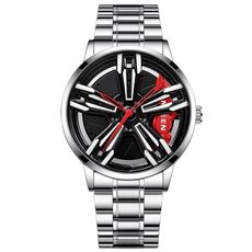 Orologio da uomo in metallo rotante elemento moto fngeen l001 (superficie rossa in acciaio bianco)