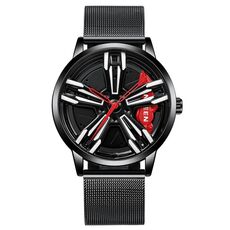 Orologio da uomo in metallo rotante elemento moto fngeen l001 (superficie rossa in acciaio nero netto nero)