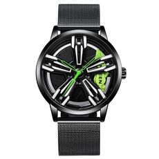 Orologio da uomo in metallo rotante elemento moto fngeen l001 (superficie nera in acciaio nero in acciaio nero)