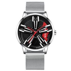 Orologio da uomo in metallo rotante elemento moto fngeen l001 (superficie rossa in acciaio bianco netto bianco)