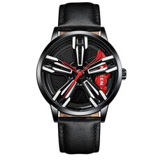 Orologio da uomo in metallo rotante elemento moto fngeen l001 (pelle rossa in acciaio nero in pelle nera)