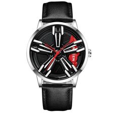 Orologio da uomo in metallo rotante elemento moto fngeen l001 (pelle rossa in acciaio bianco in pelle nera)