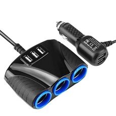 Caricabatterie per auto accendisigari USB 3 in 1 multifunzione da 120 W, stile: 3 porte (blu nero)