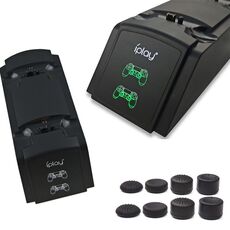 Supporto per stazione di ricarica a doppia porta / supporto di ricarica per controller per Sony Playstation 4 PS4 e PS4 Pro Slim con schermo indicatore LED (nero)