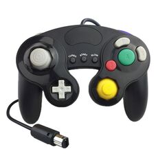 Controller per maniglia di gioco cablato con striscia decorativa a tre punti per Nintendo NGC (nero)