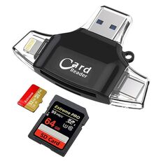 USB 2.0+8pin+Type-C+Micro USB 4 in 1 Lettore di schede supporta la lettura SD e TF Card (Black)