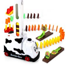 Puzzle Domino Auto Treno Elettrico Con Suono E Musica Leggera Auto Elettrica Con Licenza Automatica (Mucca Bianca)